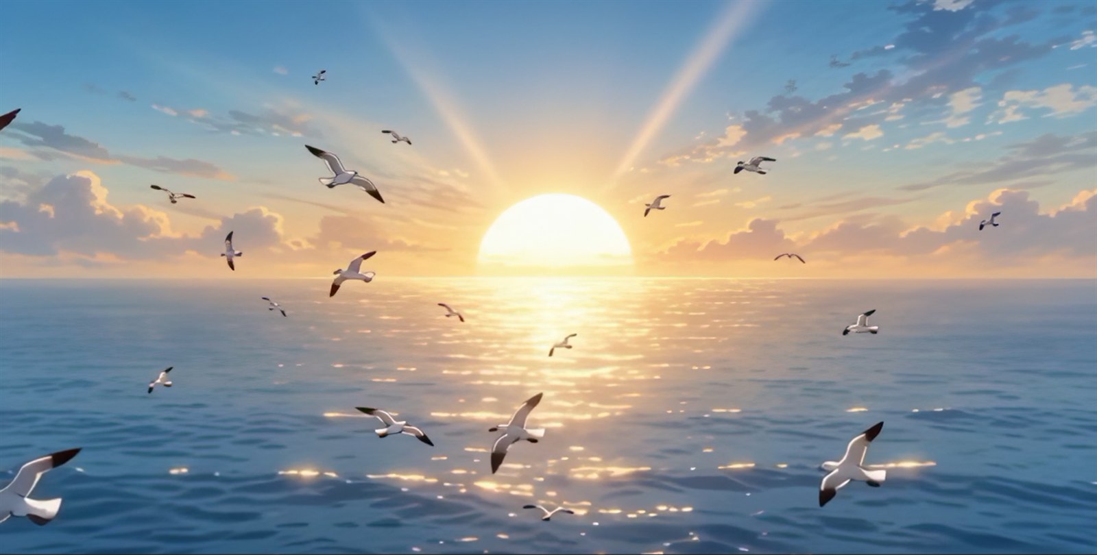 MV：夕阳海面上飞行的海鸥